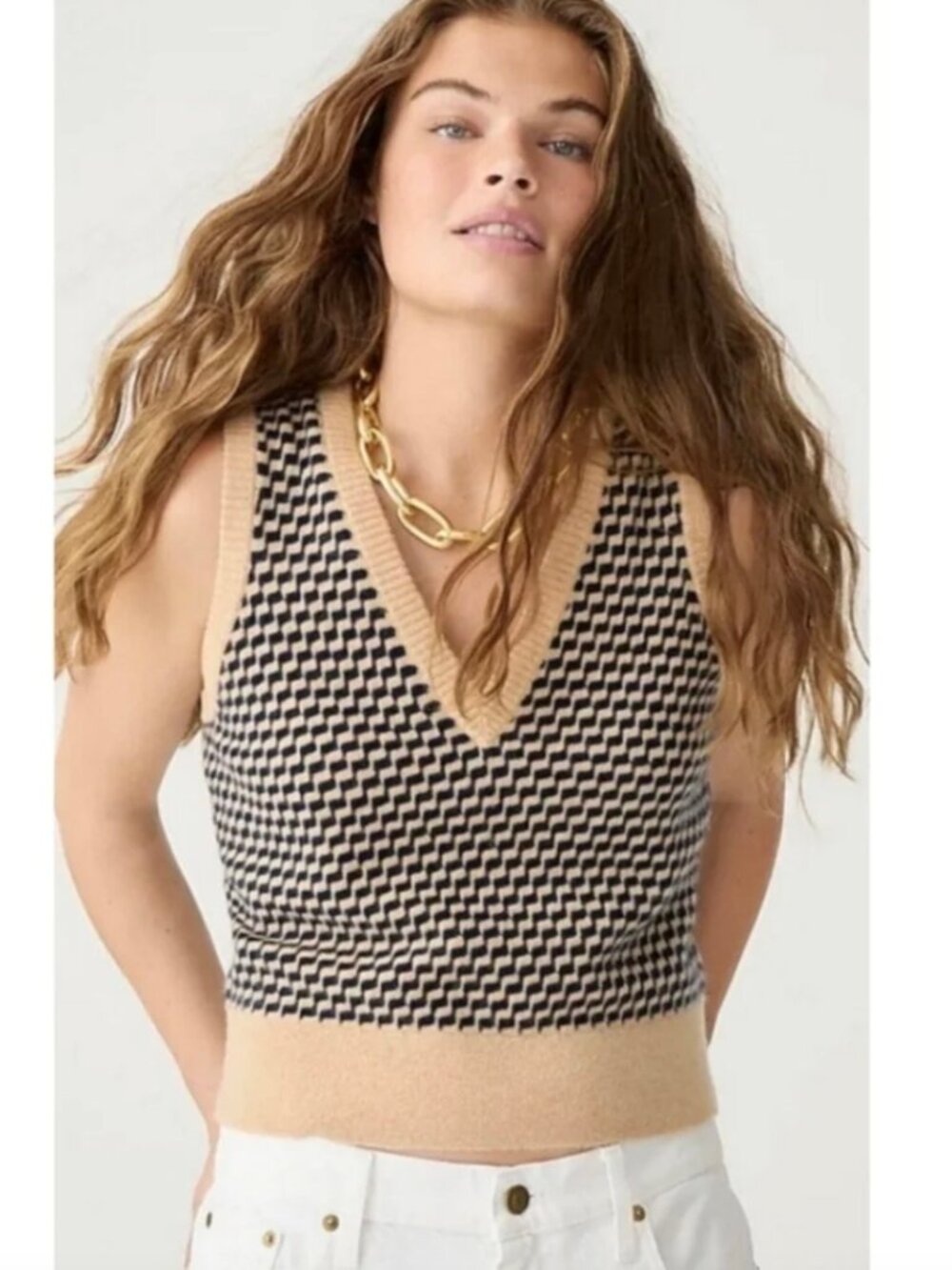 J Crew Cashmere Jacquard V-Neck Sweater Vest